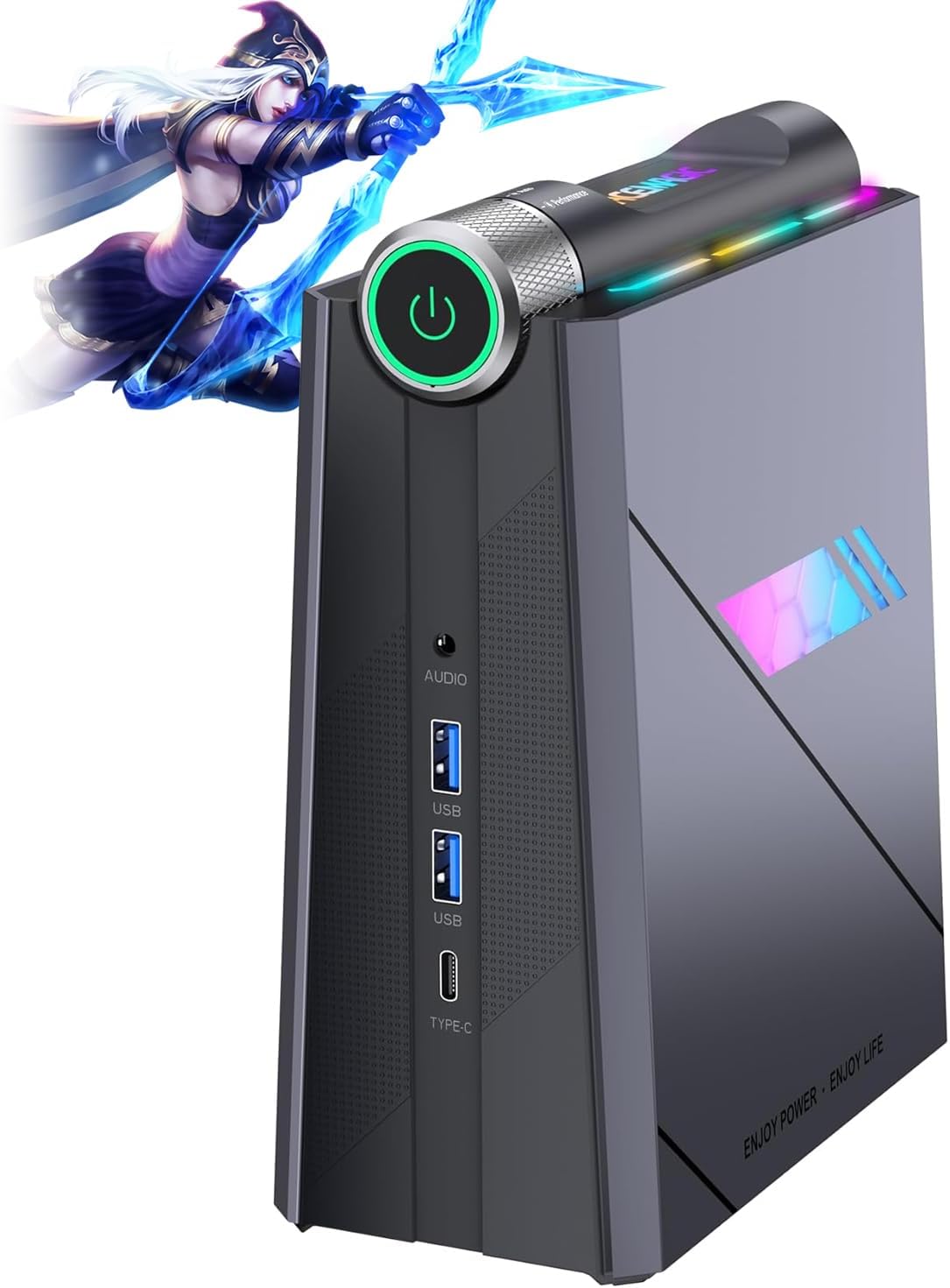 ACEMAGIC Mini PC Core i9-11900H (fino a 4,9GHz), 16GB DDR4 512GB SSD, 24 MB Cache, WiFi6/BT5.2/Multi-Mode/Dual Fans/RGB Mini Desktop Computer per Gaming Business