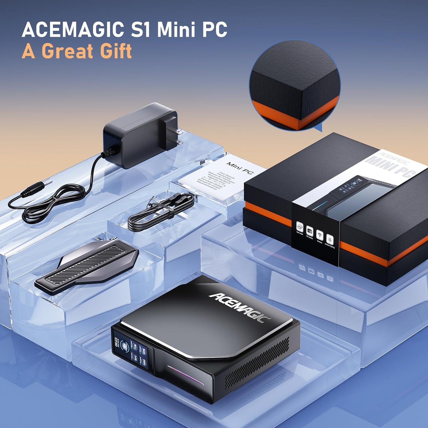 ACEMAGIC Mini PC S1 N97 (fino a 3,6 GHz, 4C/4T) 16 GB RAM 512 GB SSD M.2 con WiFi6&LCD Custom, Mini Computer RGB Intel Alder Lake Supporto SSD SATA da 2,5", Bluetooth 5.2, Dual HDMI Display