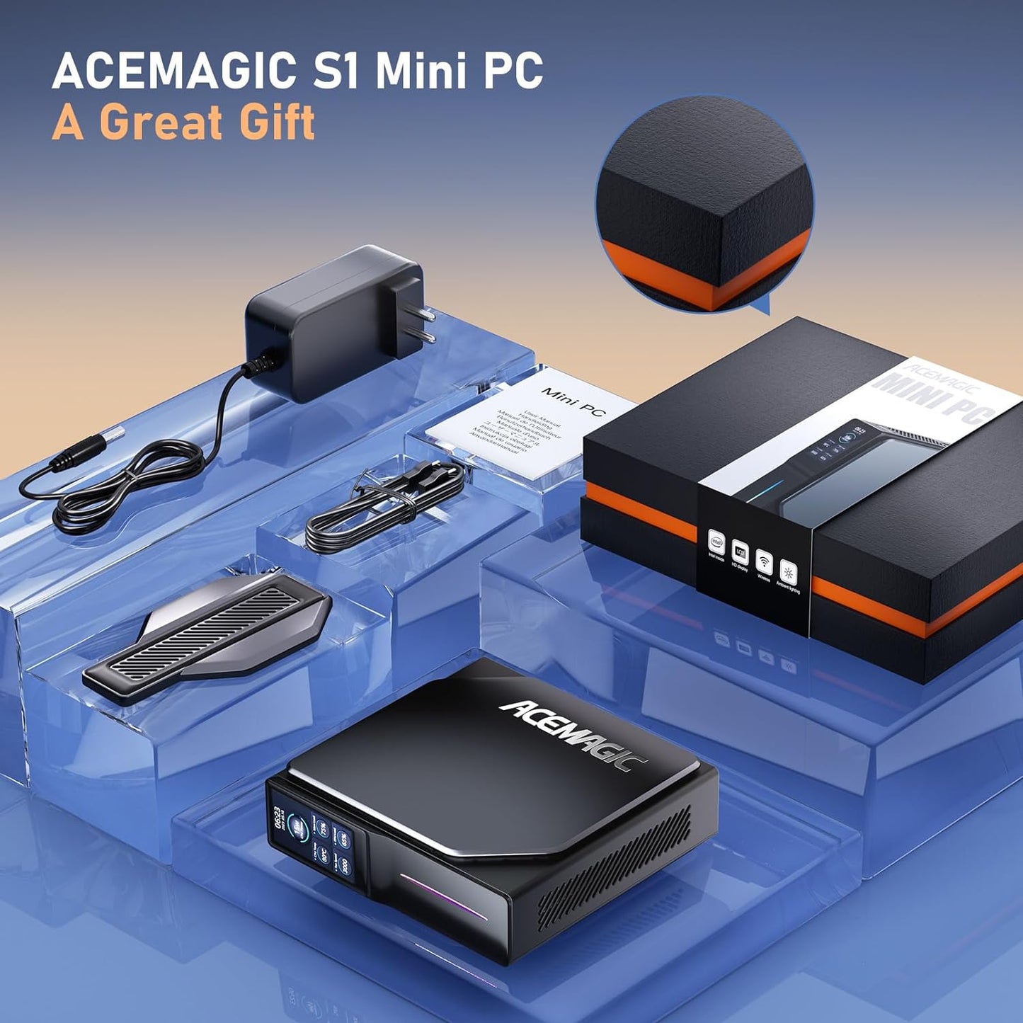 ACEMAGIC Mini PC S1 N95 (fino a 3,4 GHz, 4C/4T) 16 GB RAM 1TB M.2 SSD con WiFi6&LCD Custom, Mini Computer RGB Intel Alder Lake Supporto SSD SATA da 2,5", Bluetooth 5.2, Dual HDMI Display