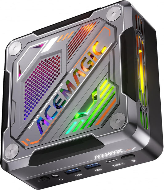 ACEMAGIC Mini PC Gaming RGB, AMD Ryzen 7 8845HS (fino a 5,1 GHz) 32 GB DDR5 512 GB NVME PCIE 4.0 SSD Micro Desktop Computer; AMD Radeon 780 M/ 8K/ Triplo Display/ BT5.2/ Wi-Fi 6